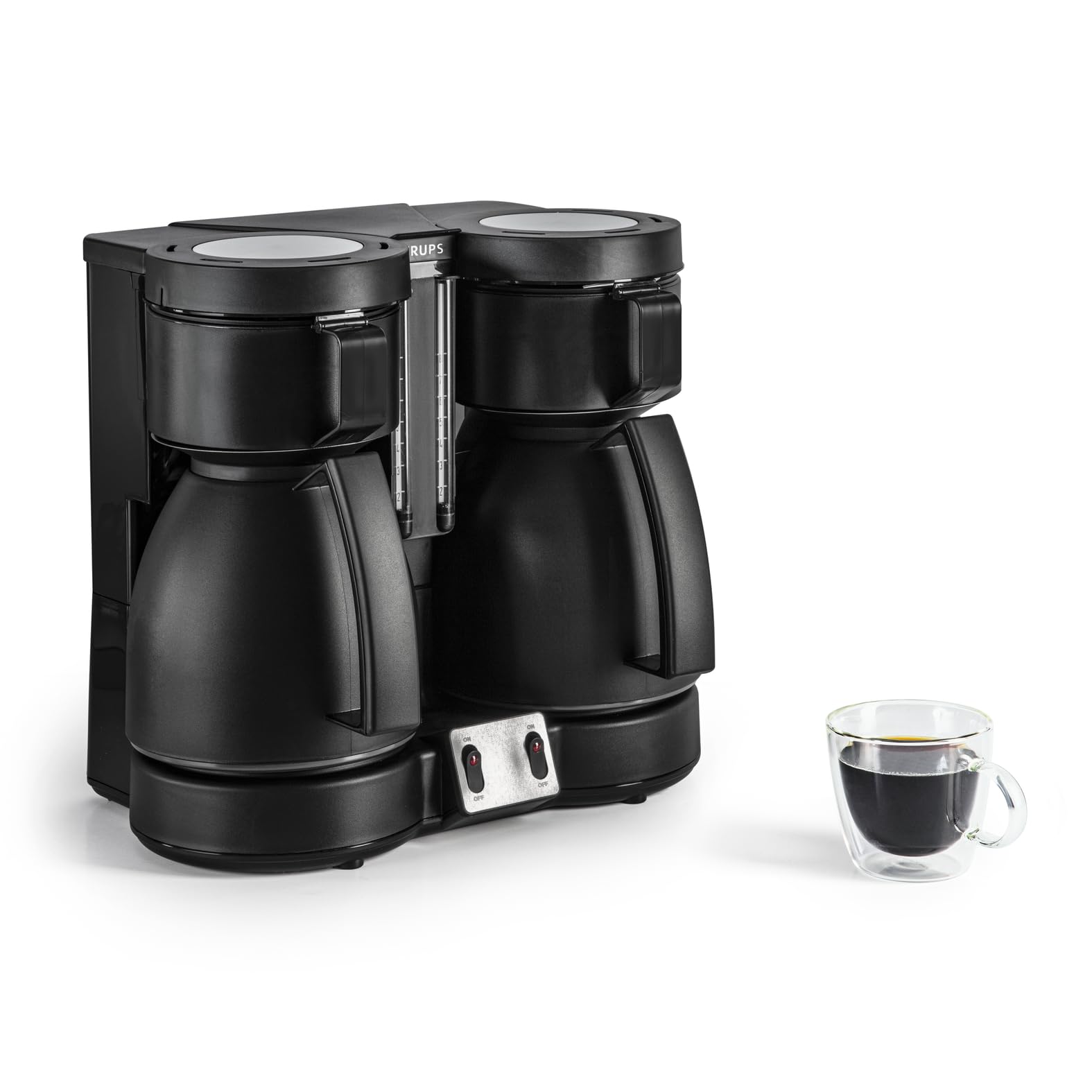 KRUPS Filterkaffeemaschine Duothek Plus, Kombiautomat, 2 unabhängige Brühsysteme, Kaffee und Tee, 2 x 10 Tassen, 2 Schwenkfilter mit Tropfverschluß, 2 separate Wasserstandsanzeigen, Schwarz, KM8508
