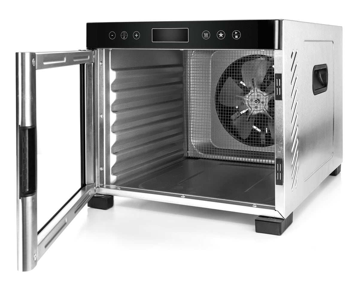 ROMMELSBACHER Dörrautomat DA 1000, XXL-Dörrfläche 1,6 m², inkl. 10 Edelstahl-Dörrtabletts, 2 Dörrgitter, 2 Dörrmatten, LED-Display, 24 Std. Zeitschaltuhr, Temperatur einstellbar (35 °C – 75 °C)o