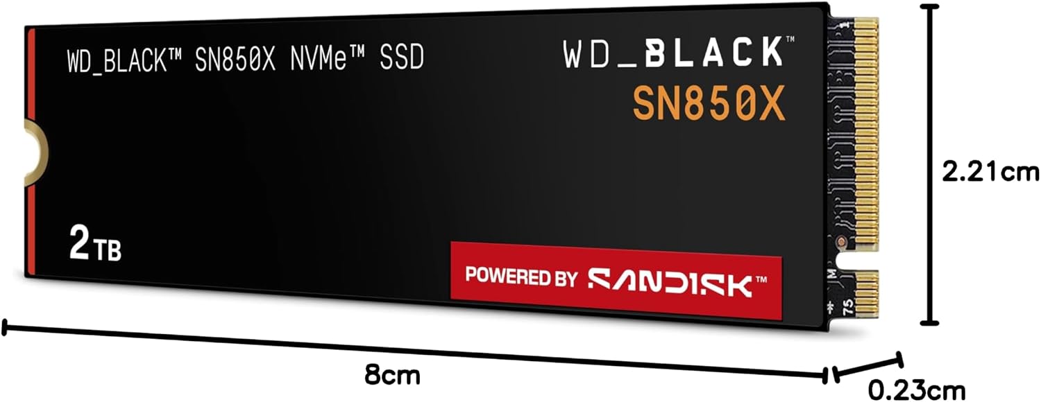 WD_BLACK SN850X NVMe SSD 2 TB Internal SSD (Gaming Memory, PCIe Gen4 Technology, Read 7,300 MB/s, Write 6,600 MB/s) Black