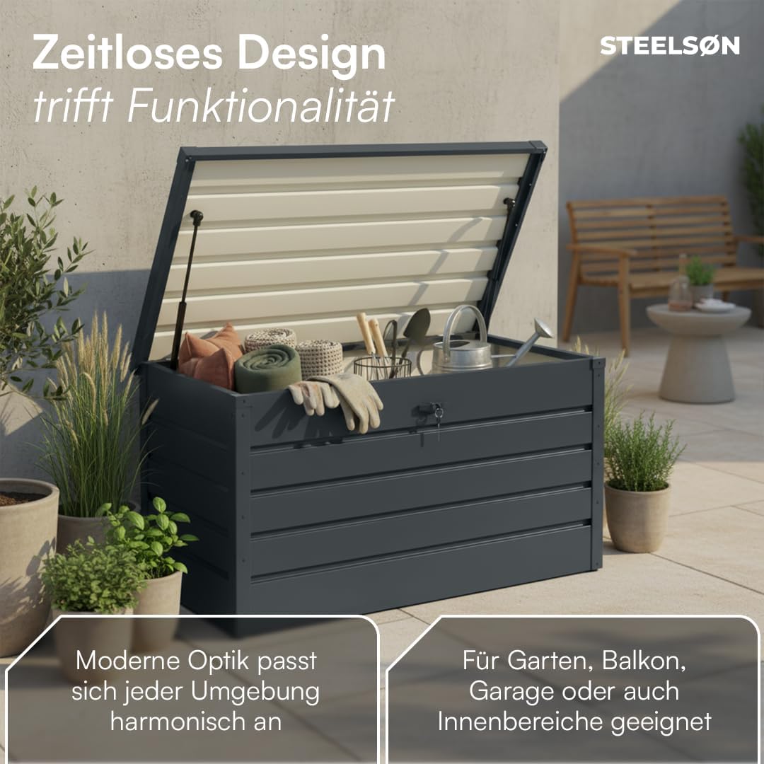 STEELSØN Dorado Gartenbox 350 Liter, Anthrazit, wasserdicht, abschließbar