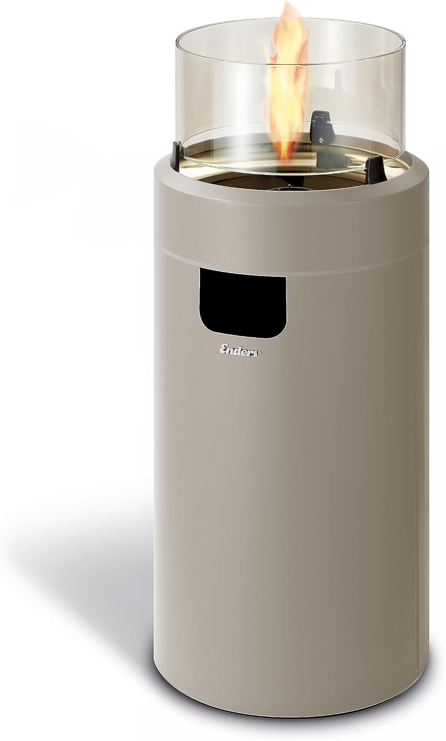 Enders Terrassenfeuer NOVA LED M TAUPE, Gas Terrassenfeuer mit Ambientebeleuchtungen, ECO GREEN Brenner-Technologie und exzellentem Design, H88cm Ø 62cm, taupe/gold #5602