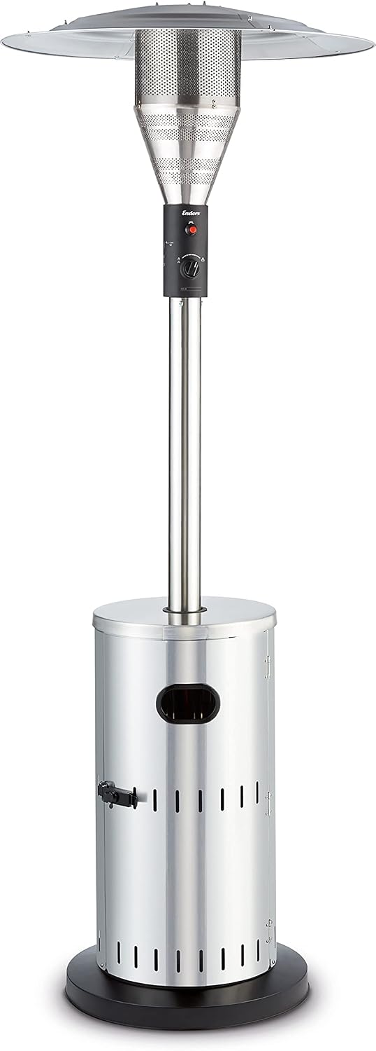 Enders® Terrassenheizer Gas SOLID Edelstahl, Gas-Heizstrahler 5800, Heizpilz mit stufenloser Regulierung, Turbo-Brenner, höhenverstellbar, Transporträder, Umkippsicherung