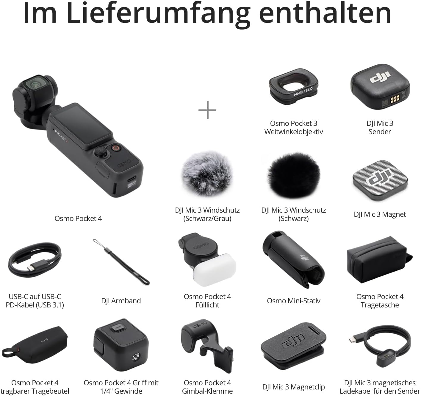 DJI Osmo Pocket 4 Creative Combo Pocket Gimbal Vlog Camera | 1 inch CMOS and 4K/240fps, 2 x lossless zoom, 107 GB built-in memory, mic 3 transmitter, fill light, Osmo mini tripod