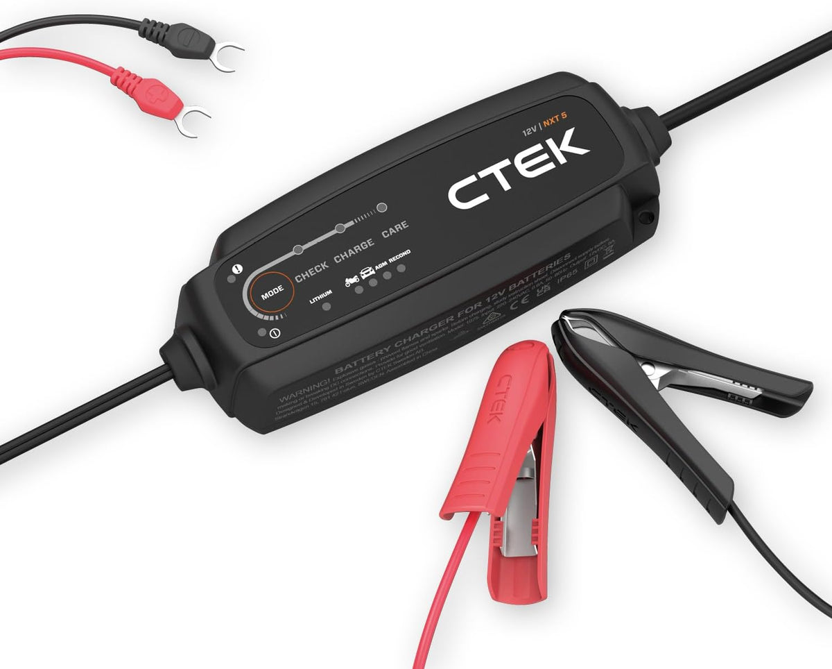 CTEK NXT 5 Smart-Batterieladegerät 12 V, 5 A, kompatibel mit Blei-Säure- und Lithium-Batterien, Rekonditionierungsmodus, AGM-Optimierung, Temperaturkompensation, praktischer Batterie-Wartungsgerät