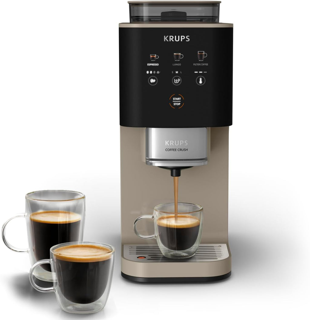KRUPS Coffee Crush Extra Kaffeevollautomat, nur 15 cm breit, Beige