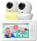 Babysense Baby Monitor HD 5 Inch with 2 Cameras, Video Baby Monitor without WiFi, Night Light, Lullabies, 300 m Range, Two-Way Audio, 4x Zoom, 4000 mAh Battery