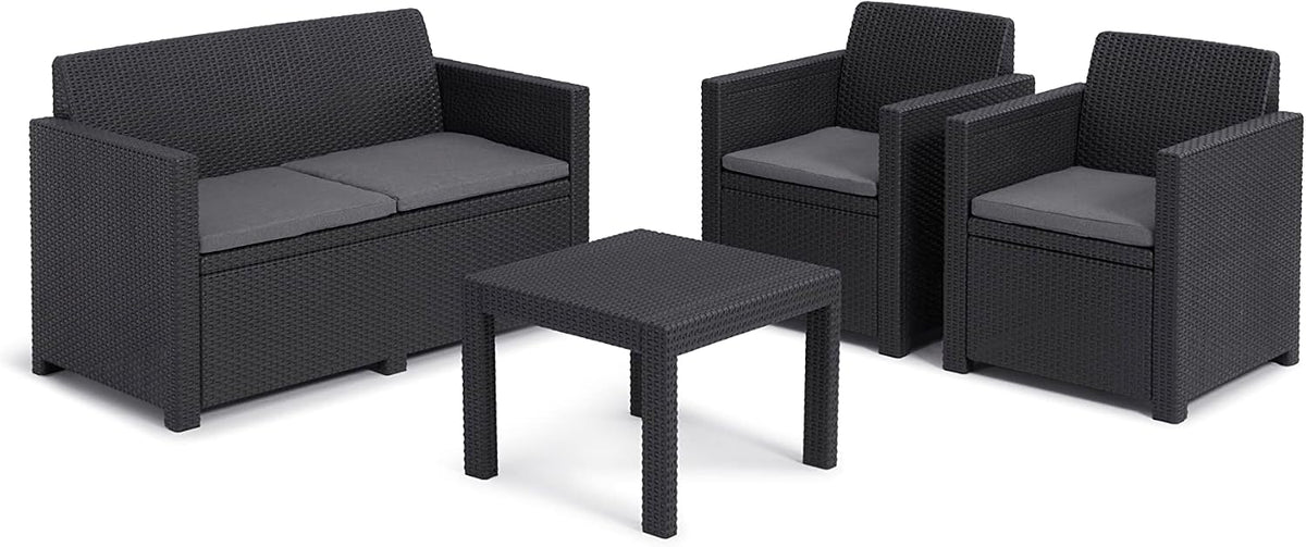 Allibert by Keter Gartenlounge Set Alabama, graphit/cool grey, 4tlg., inkl. Sitzkissen, Kunststoff, flache Rattanoptik