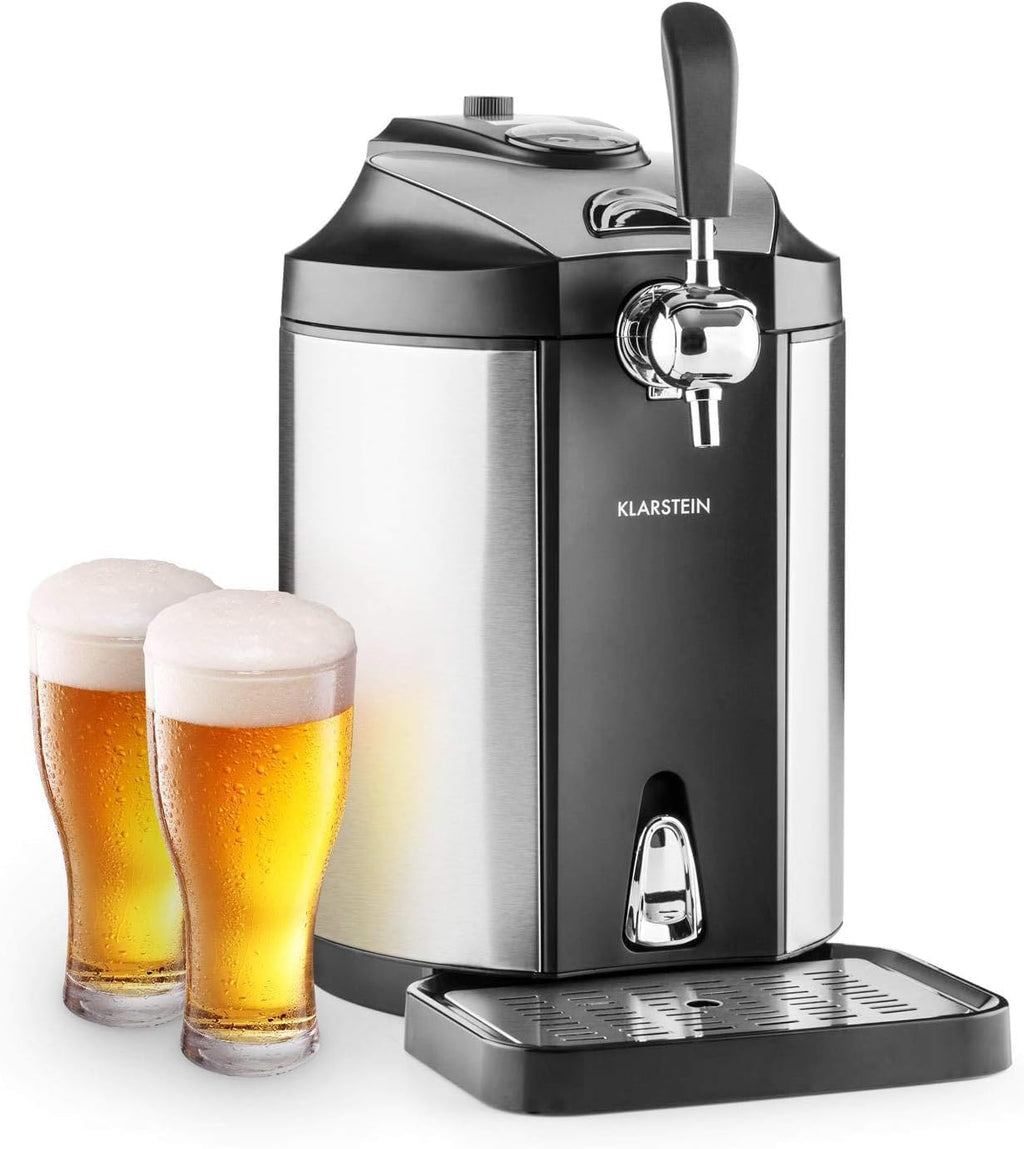 Klarstein Skal – Universal Beer Dispenser with Integrated Beer Cooler, Cooling to 2-12 °C, Beer Dispenser 5 Litres with Cooling. Thermoelectric Cooling System, 38 dB, Grey Silver