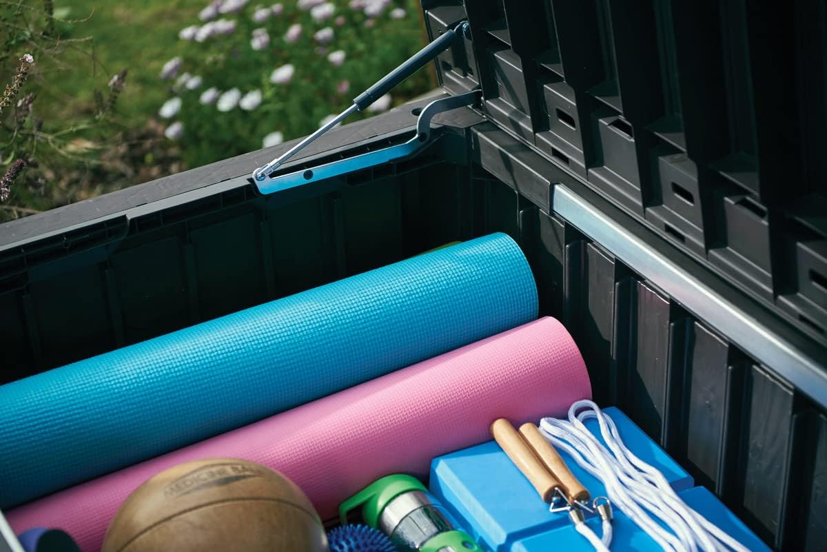 Keter Kissenbox Westwood, Grau (Anthrazit), 570 Liter Fassungsvermögen, L 155 x B 72,4 x H 64,4 cm (außen), wasserdicht, wetterfest, robust
