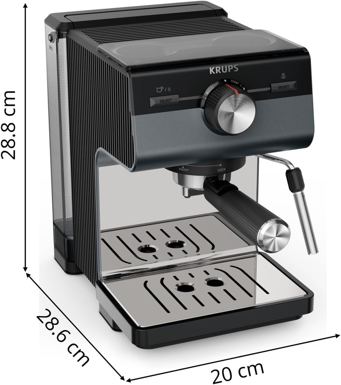 Krups Authentic+ Espresso-Siebträgermaschine, 15 bar, intuitive Bedienung, raffiniertes Design, Dampfdüse, inkl. umfangreichem Zubehör, Bullet Dark Silver/Edelstahl, XP384G10