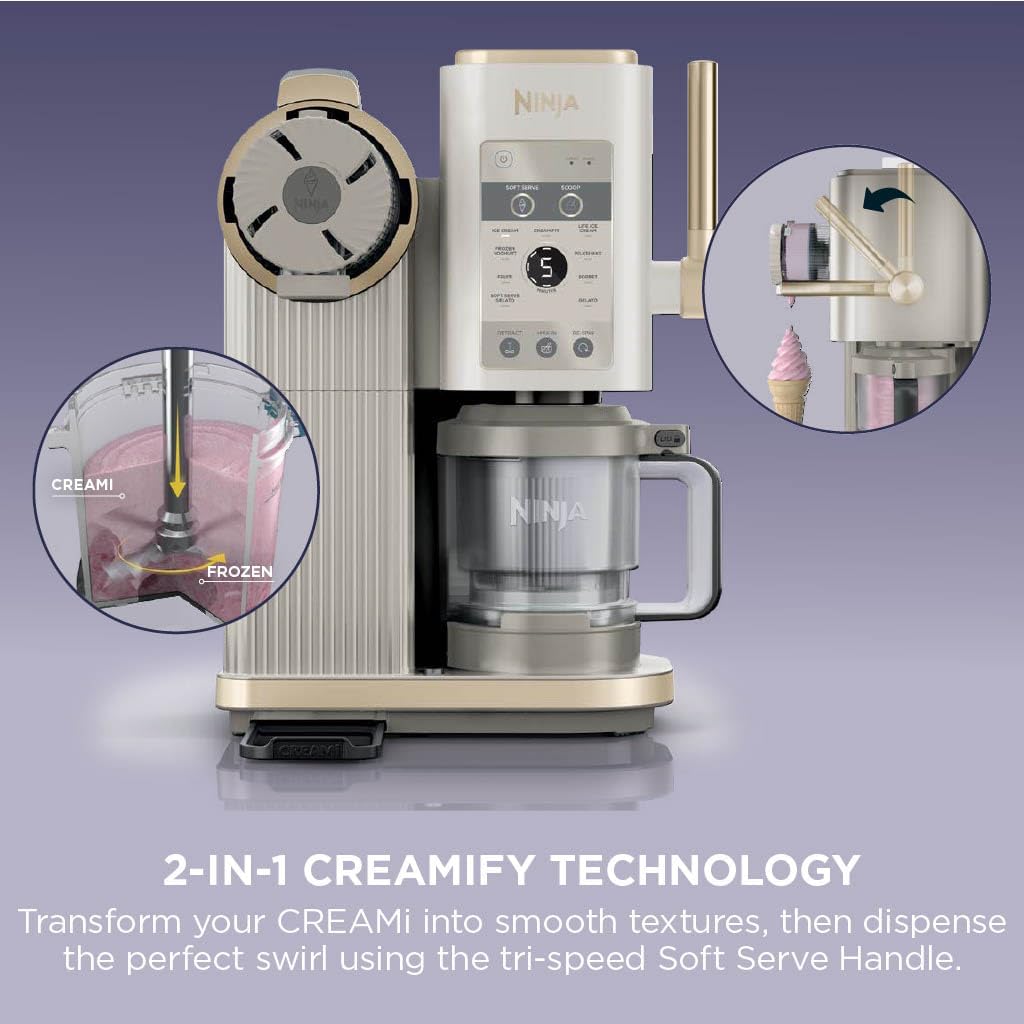 Ninja CREAMi Scoop and Swirl Ice Cream Machine with 2x Tubs, NC701UKSTGD | 13 Functions, Makes Ice Cream, Soft Serve, Gelato, Sorbet, Milkshakes and More, Mix-In Option, Stone Gold