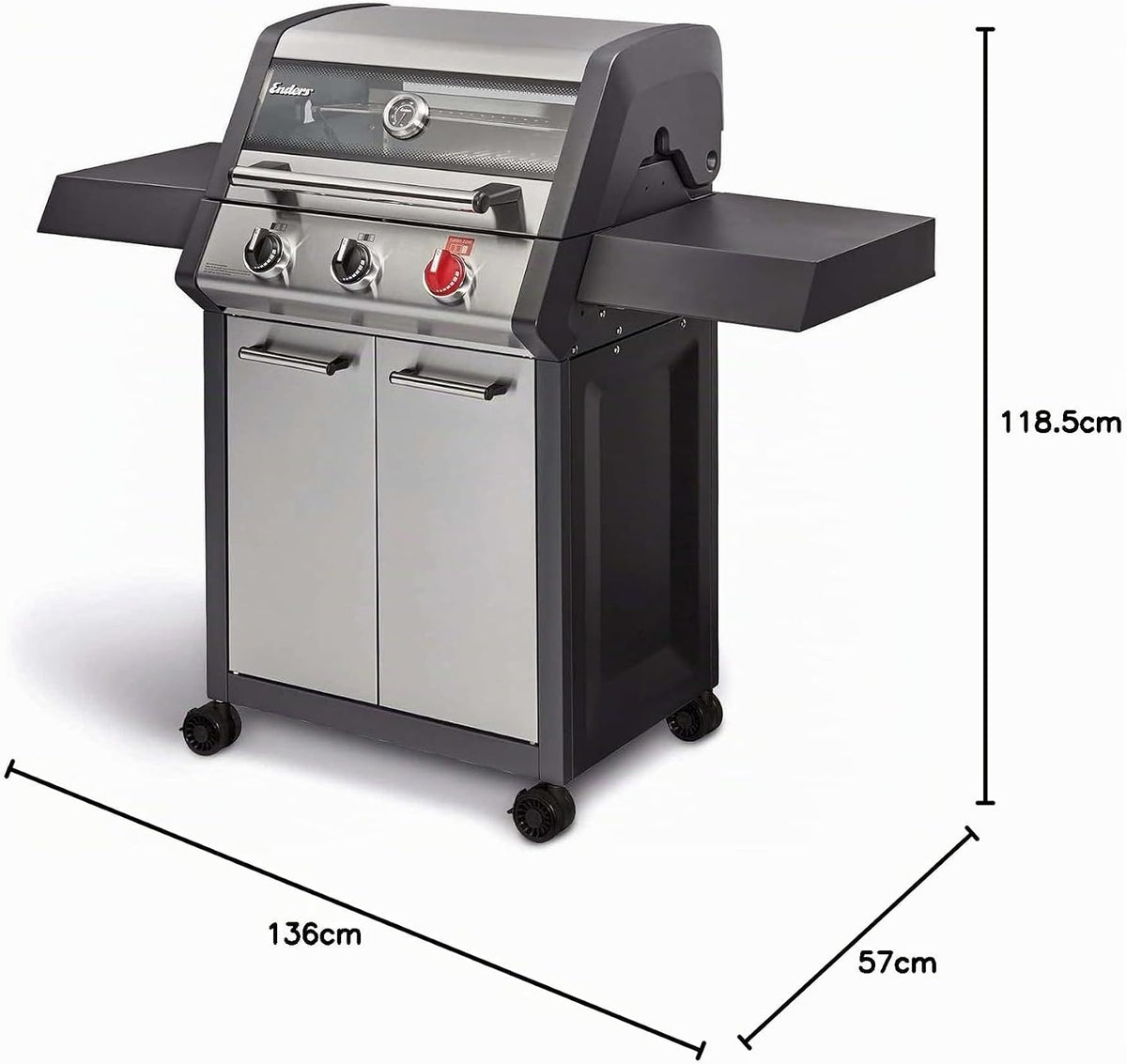 Enders® Gasgrill MONROE PRO X 3 S TURBO, 3-Edelstahlbrenner, Sichtfenster, HEAT RANGE™, SWITCH GRID™, 800 °C TURBO ZONE™, SIMPLE CLEAN™, #8374
