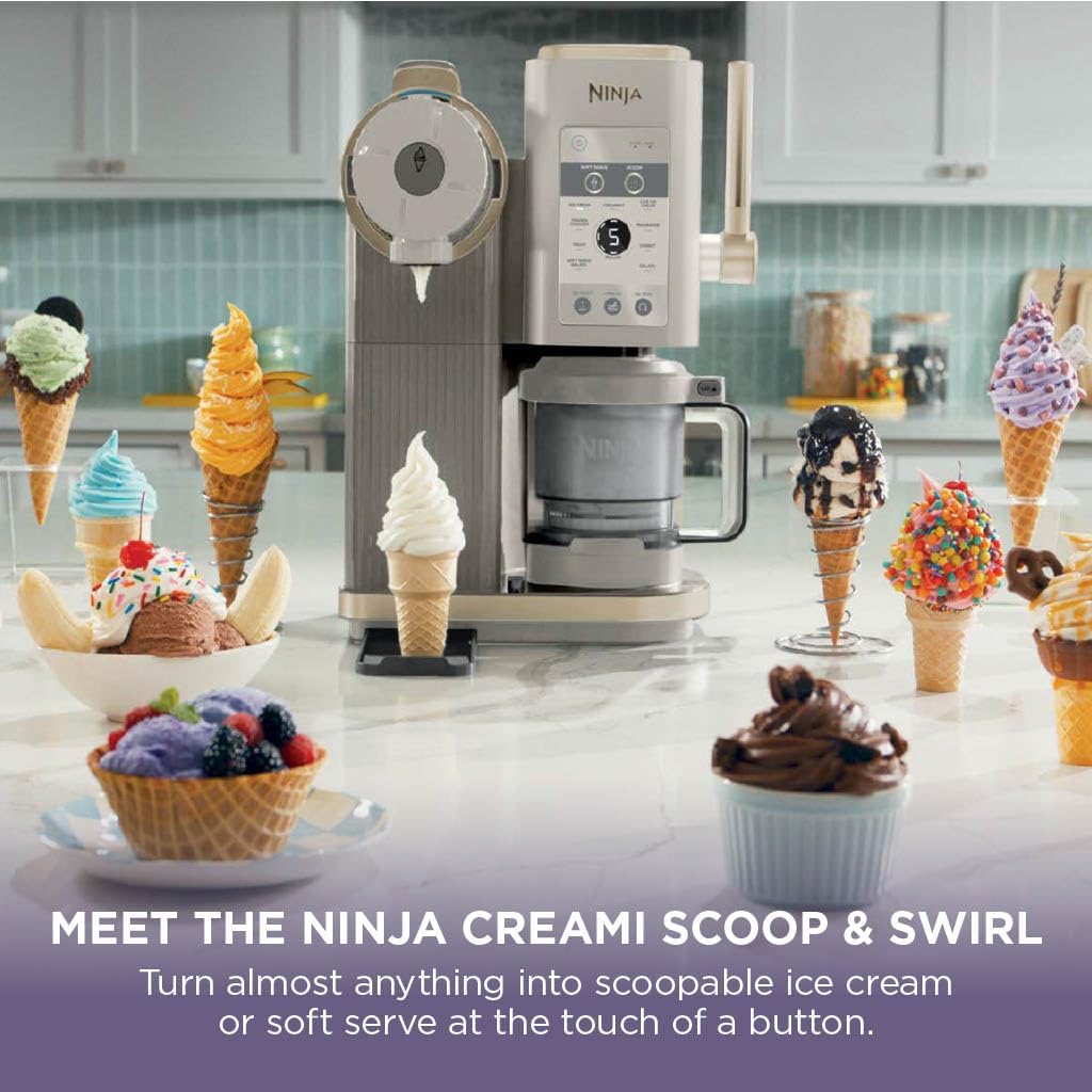 Ninja CREAMi Scoop and Swirl Ice Cream Machine with 2x Tubs, NC701UKSTGD | 13 Functions, Makes Ice Cream, Soft Serve, Gelato, Sorbet, Milkshakes and More, Mix-In Option, Stone Gold
