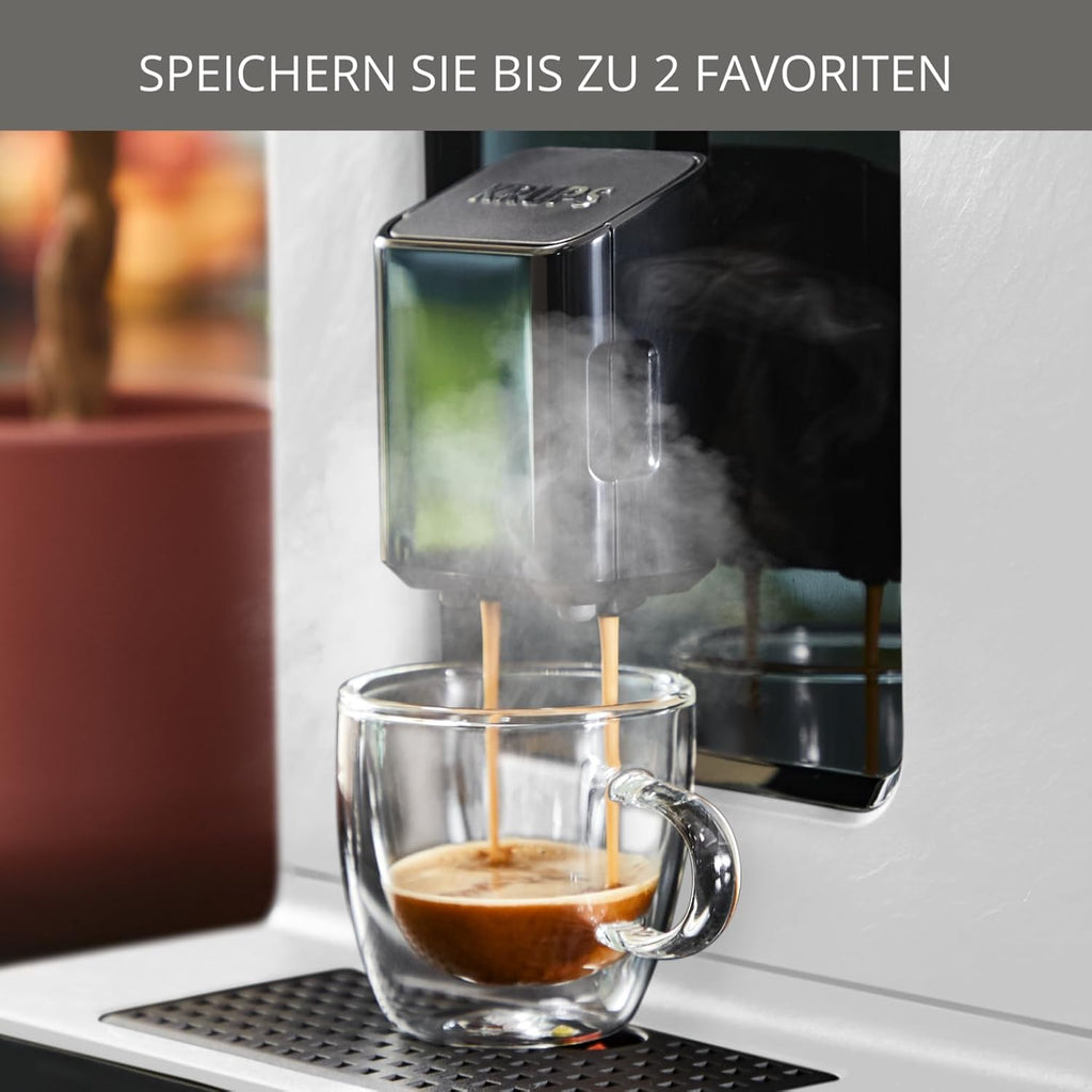 KRUPS Evidence ECOdesign Kaffeevollautomat mit Milchschlauch, 7 Getränkeoptionen, 2-Tassen-Funktion, Recyceltes Material, Kaffeemaschinemit Bedienfeld, Weiß/Schiefer, EA897A10