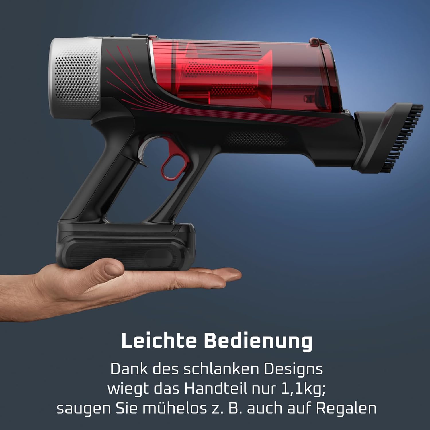 Rowenta X-Force Flex 9.60 Complete, Akku Stab-Staubsauger, tiefenreinigende Kraft, Akku Staubsauger mit 100 AW, vollständiges Reinigungsset, LED-Leuchten, kabellos, langlebiger Akku, rot, RH2099WO