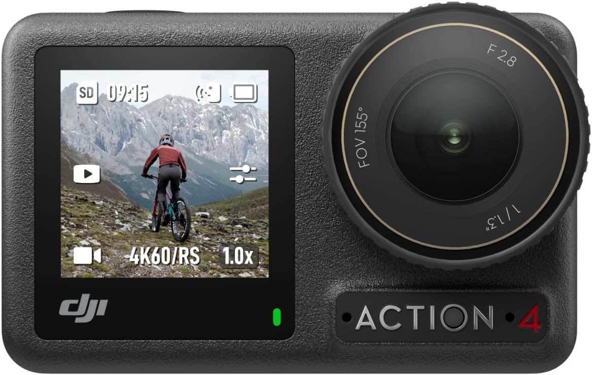 DJI Osmo Action 4 Standard Combo, 4K/120fps Action Camera | Waterproof, 1/1.3 inch sensor, low light recording, 10-bit and D-log M colour performance, durable 1770 mAh battery