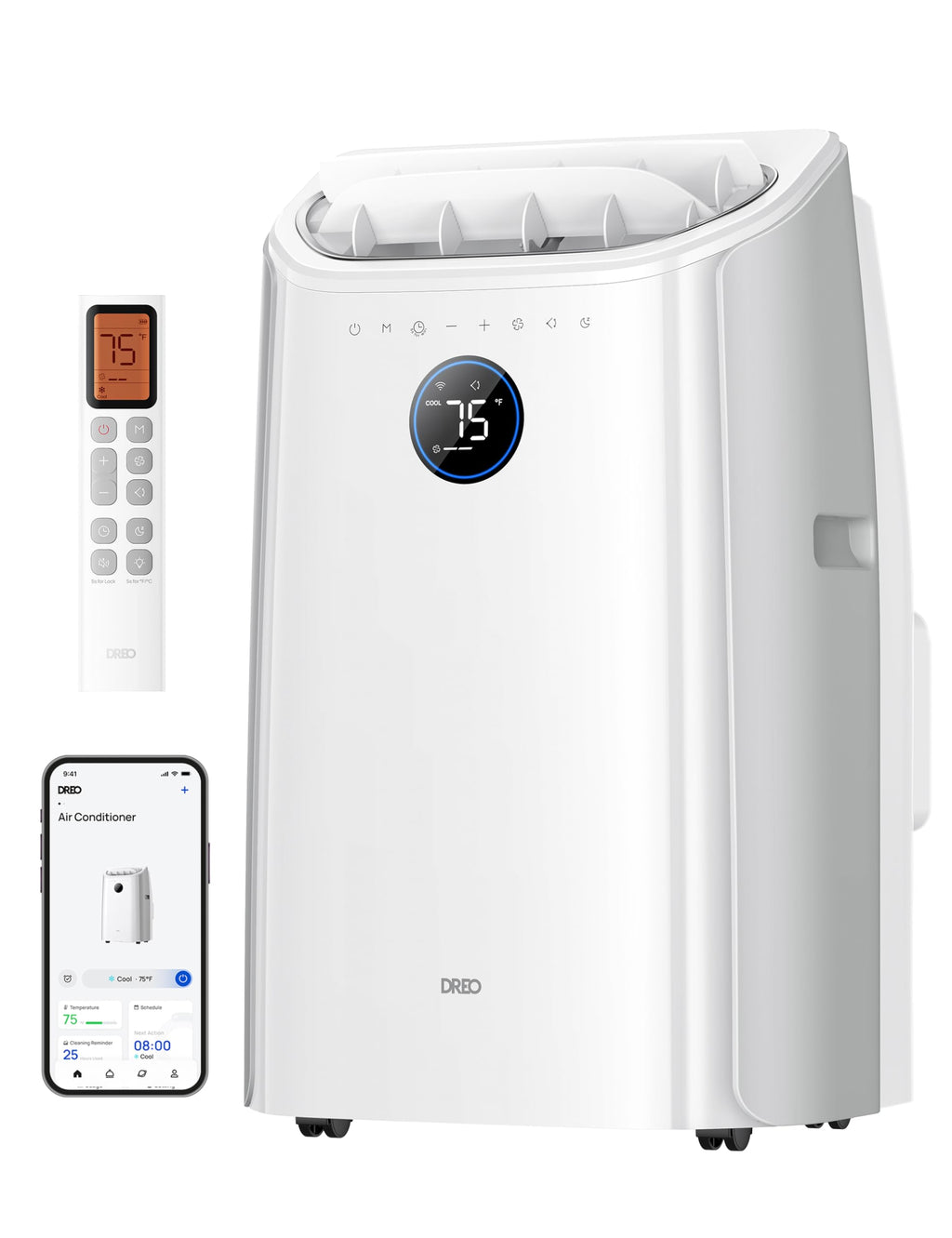 DREO Klimaanlage Mobil, 10.000 BTU Tragbares Klimagerät für Schlafzimmer, 3-in-1 Kühlen/Ventilieren/Entfeuchten, drainagefreie Kühlung, App-/Sprachsteuerung/Fernbedienung, 24h-Timer, AC515S