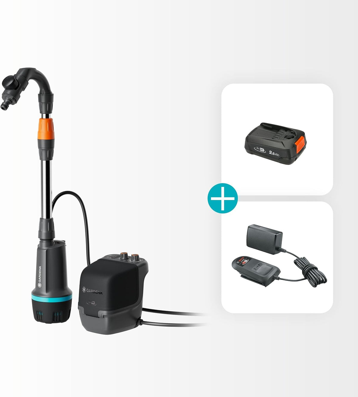 Gardena Akku-Regenfasspumpe 2400 ComfortAutomatic 18V P4A Ready-To-Use Set: Automatikfunktion, Leistungseinstellung, Timerfunktion, Konstanter Druck, Kabellos (14605-20)