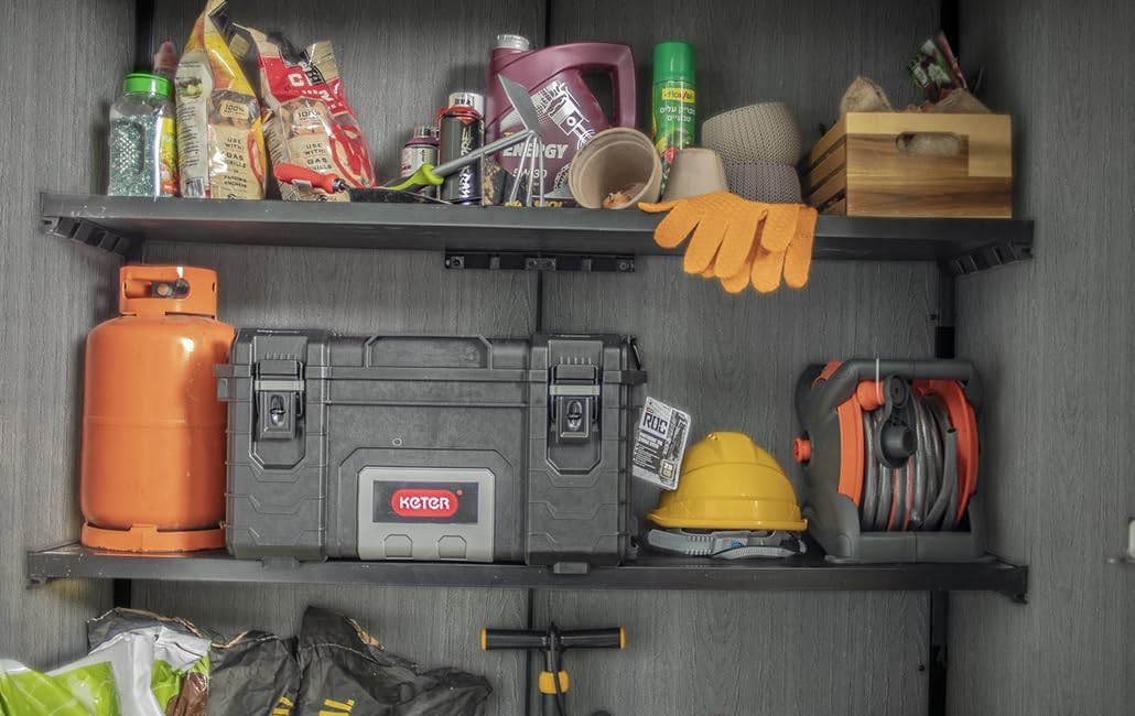 Keter Cortina Alto Aufbewahrungsbox, Geräteschuppen, 1400l Fassungsvermögen, Außenmaße 140x73,6x170,4cm, Evotech Material, Wasserdicht