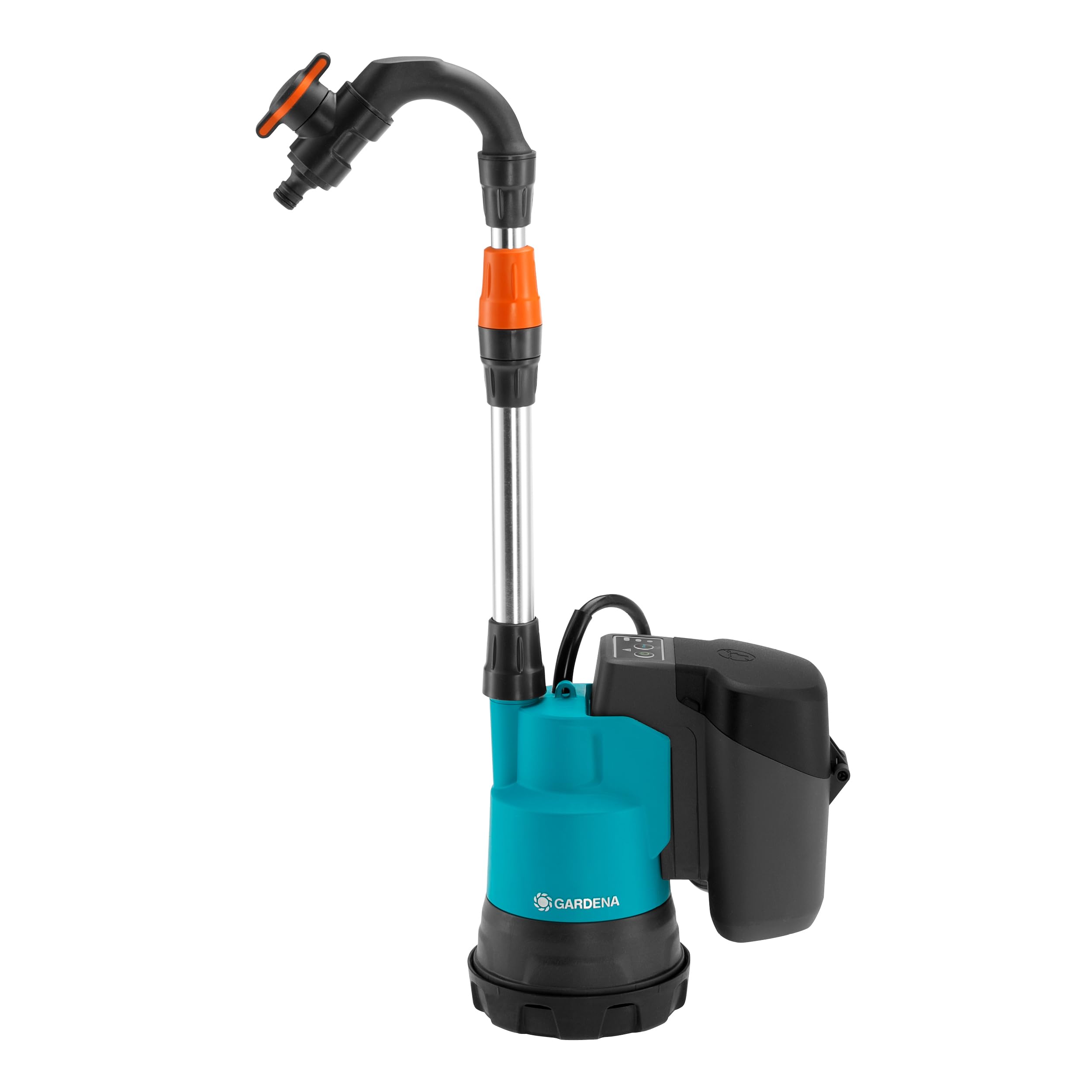 Gardena Akku-Regenfasspumpe 2000/2 18V P4A Ready-To-Use Set: Hohe Fördermenge und Druck, Verstellbare Leistungsstufen, Trockenlaufsicherung, Teleskoprohr, Kabellos (14602-20)