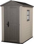 Keter Gerätehaus Factor 4x6, Beige, 4.0m³ Rauminhalt, Außenmaße (B/T/H):129.5 x 182 x 216.5 cm, wetterfest, wasserdicht, UV-beständig, Outdoor