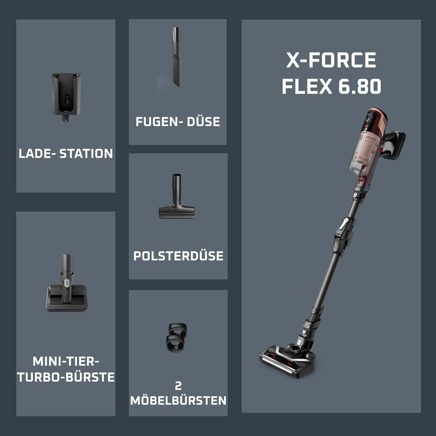 Rowenta X-Pert 6.80 Flex kabelloser Akku-Stabstaubsauger, LED-Düse