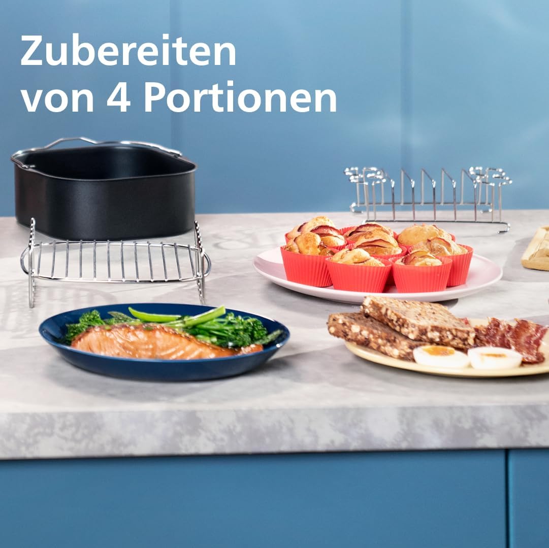 Philips Airfryer Dual Basket 3000 Series Hot Air Fryer, Black, 9 L | 2 baskets, RapidAir Plus technology, touch screen, 12 cooking functions, HomeID app (NA350/00)