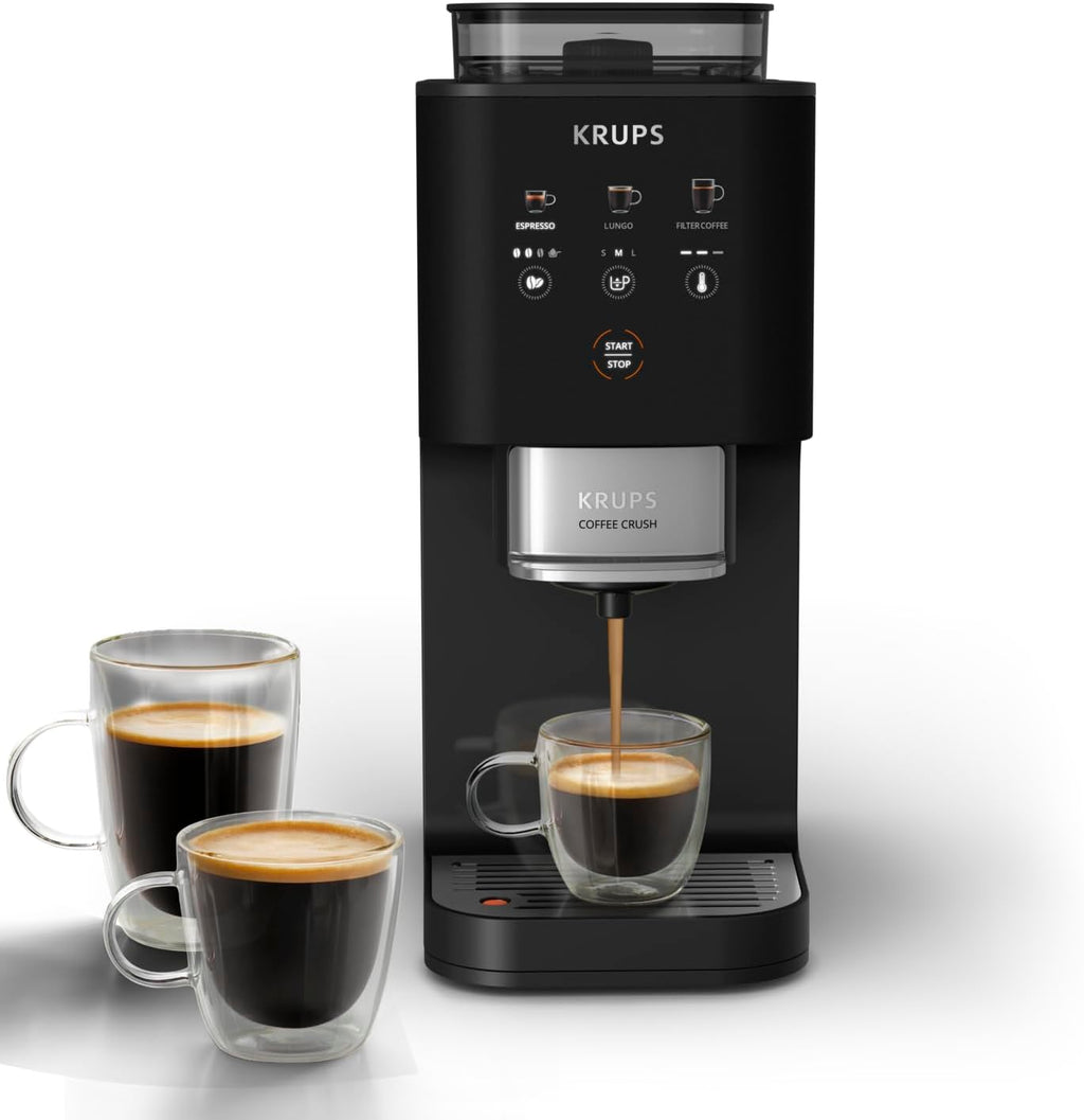 KRUPS Coffee Crush Extra Kaffeevollautomat, nur 15 cm breit, Schwarz