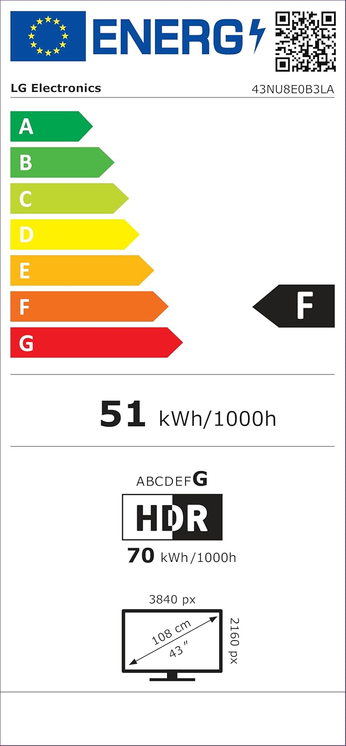LG 43NU8E0B3LA Nano 4K UHD TV, 43 Zoll, α7 Gen9 4K AI Prozessor, webOS 26, 60Hz, VRR bis zu 60Hz, Modelljahr 2026, Energieklasse F