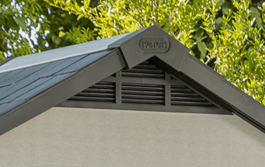 Keter Gerätehaus Oakland 754, Grau, 4,3m³, Außenmaße B/T/H: 229,6 x 124,8 x 253 cm, Duotech Struktur, wetterfest, Doppeltür, Oberlicht und Fenster, strapazierfähiger Schwerlastboden