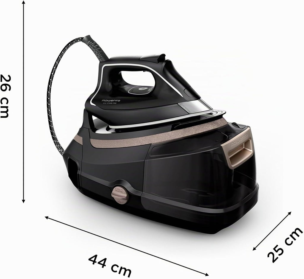 Rowenta Eco Steam Pro Dampfbügelstation, 2800 Watt, 8 bar Dampfdruck, 580 g/Min. Dampfstoß, 150 g/Min. kontinuierliche Dampfabgabe, Eco-Modus, 5 Einstellungen, 1,3l Wassertank, schwarz/beige, DG9640F0