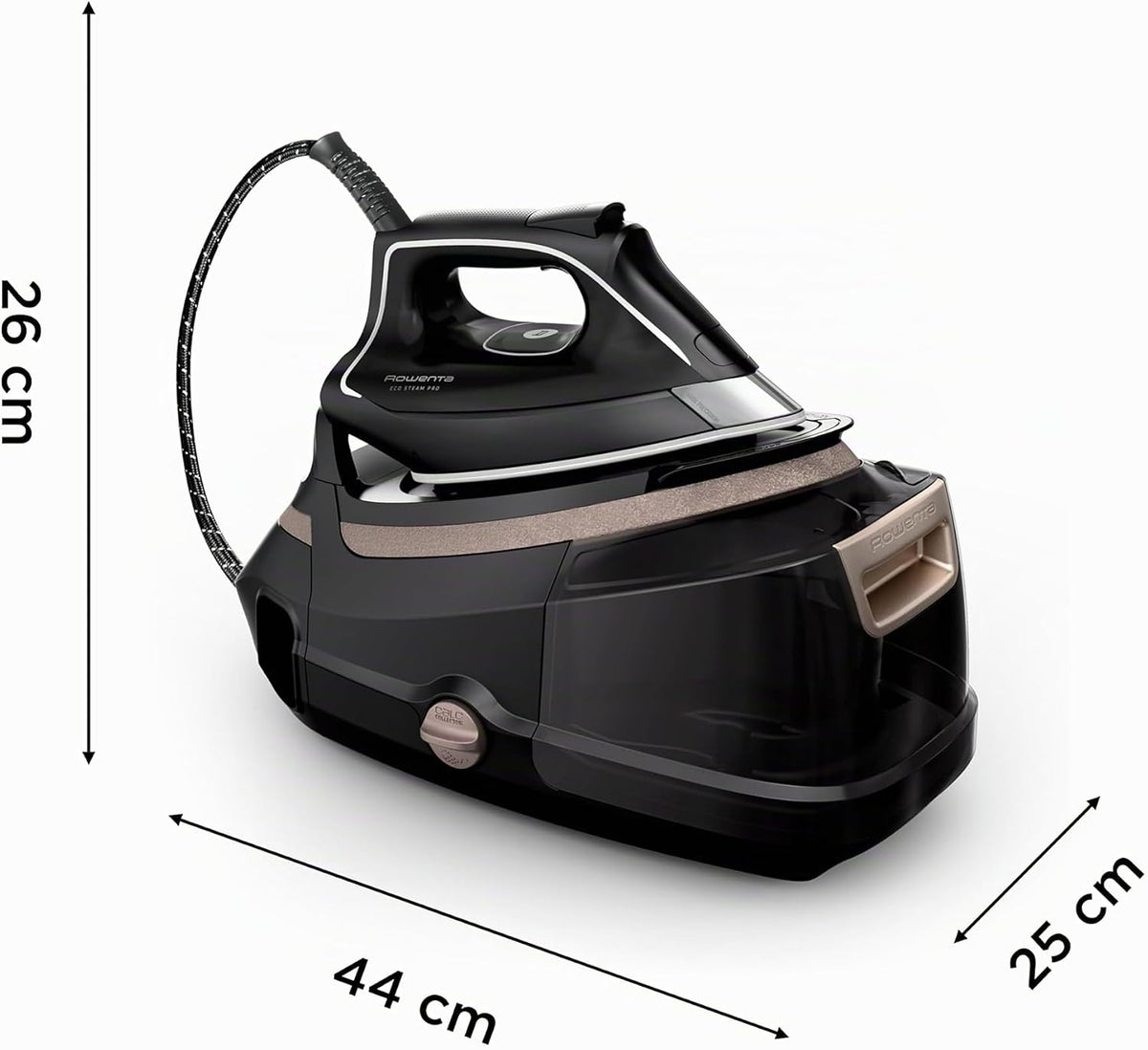 Rowenta Eco Steam Pro Dampfbügelstation, 2800 Watt, 8 bar Dampfdruck, 580 g/Min. Dampfstoß, 150 g/Min. kontinuierliche Dampfabgabe, Eco-Modus, 5 Einstellungen, 1,3l Wassertank, schwarz/beige, DG9640F0