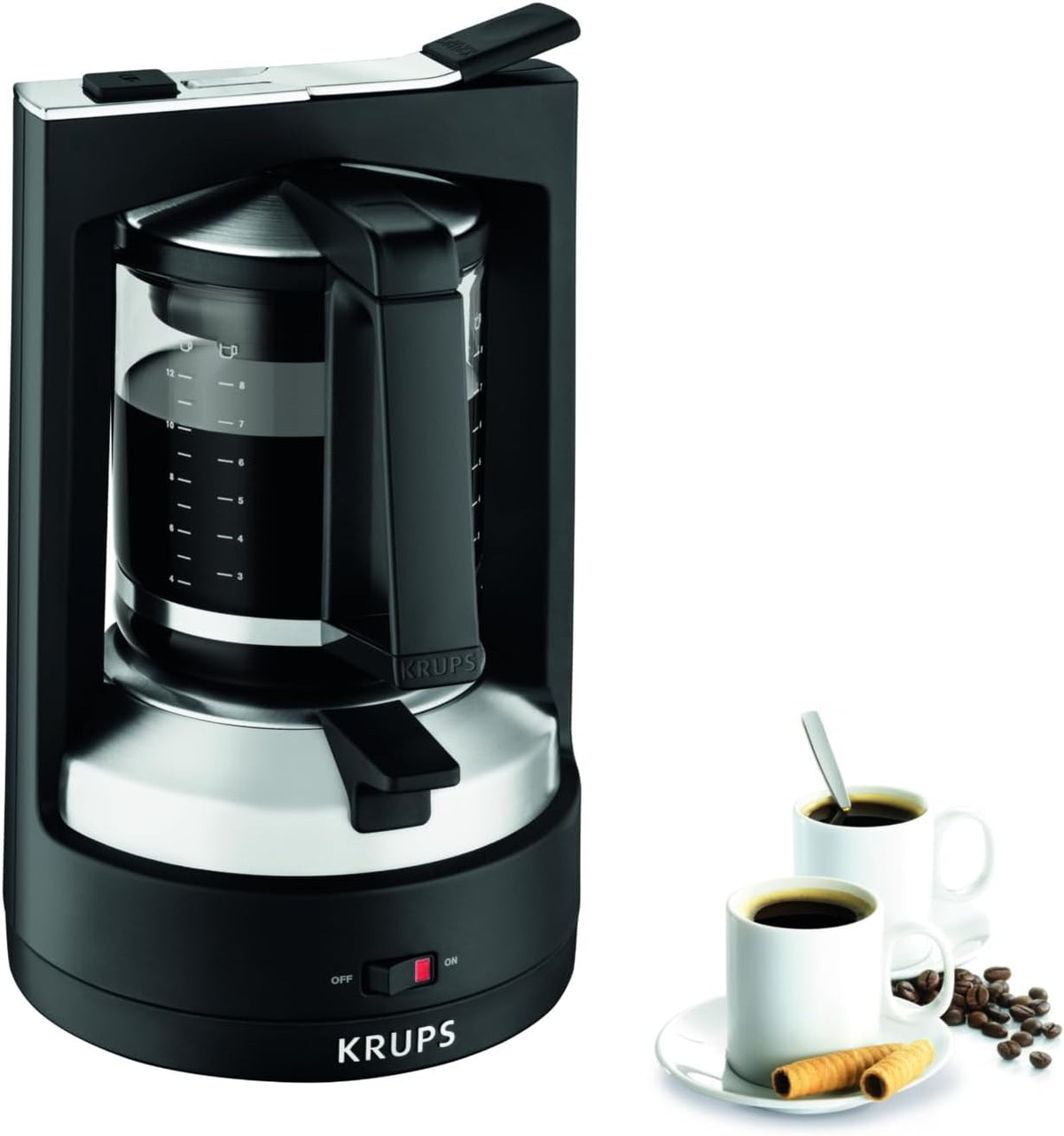 Krups Filterkaffeemaschine T8, 850 Watt, automatische Abschaltung, 8-12 Tassen, 1L Fassungsvermögen, permanenter Filter, beleuchteter Ein-/ Ausschalter, benutzerfreundlich, schwarz, KM4689