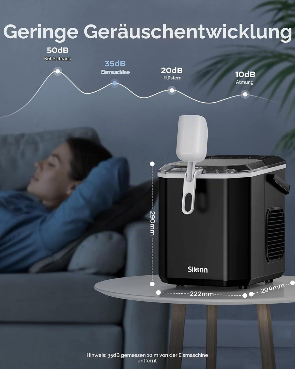 Silonn Ice Cube Machine with Handle Ice Cube Basket - Portable & Self-Cleaning, Mini Ice Maker 9 Ice Cubes / 6 Minutes 12 kg/day, Easy to Remove Ice Cubes and Use Anywhere