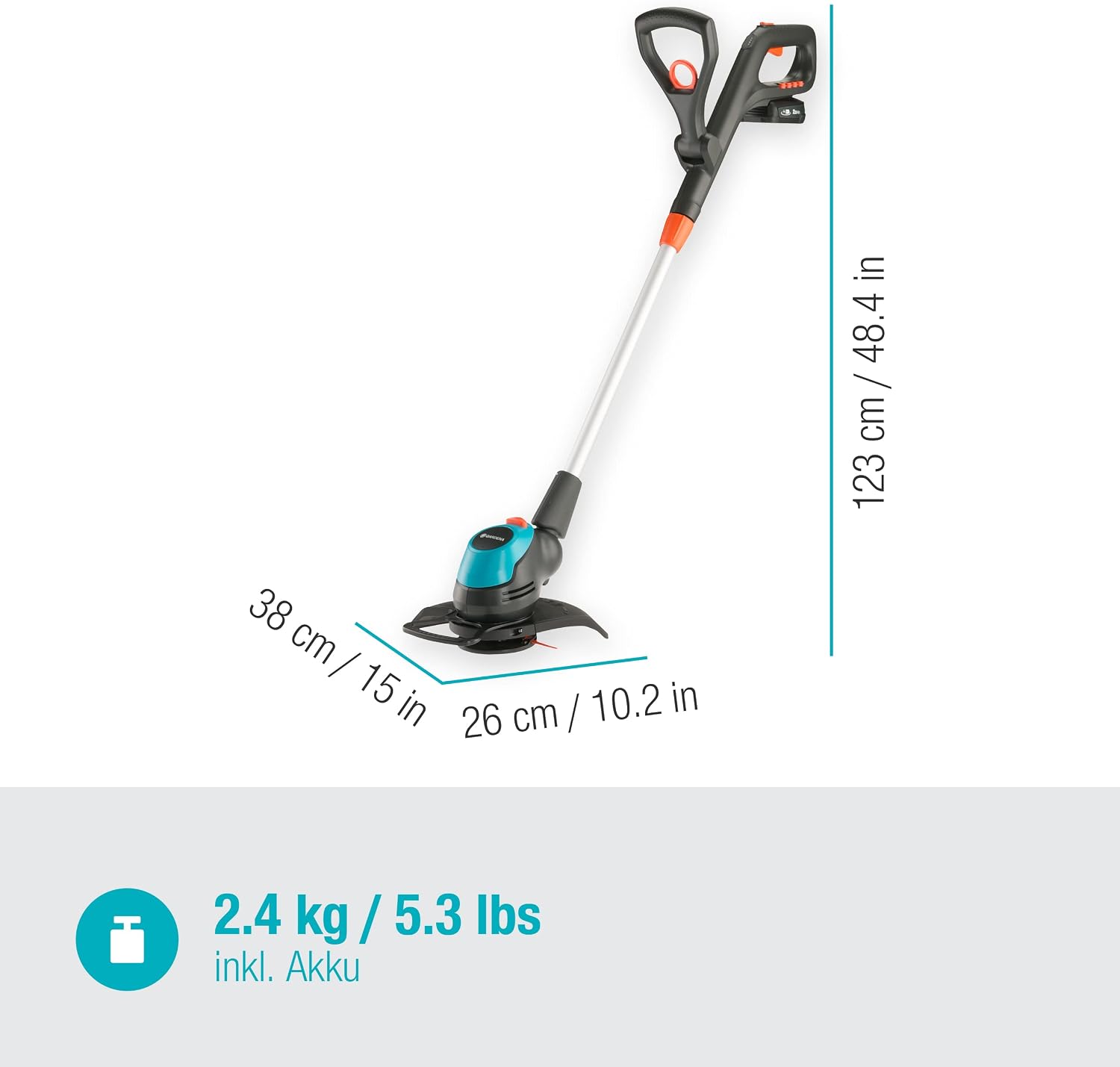 Gardena Akku-Rasentrimmer EasyCut 23/18V P4A Ready-to-Use Set: Leistungsstark, Leichtgewicht, Teleskopgriff, Neigbarer Trimmerkopf, Kabellos (14700-20)