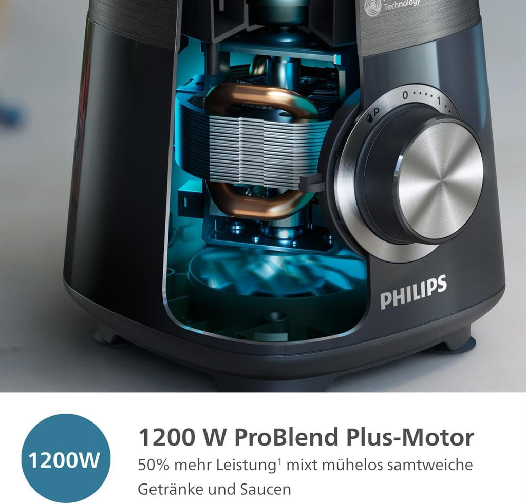 Philips 5000 Series Blender with Blending and Go Container - 1200 W. 2L Maximum Capacity. ProBlend Plus Technology. Dishwasher Safe. Automated Cleaning. Black (HR3041/00)