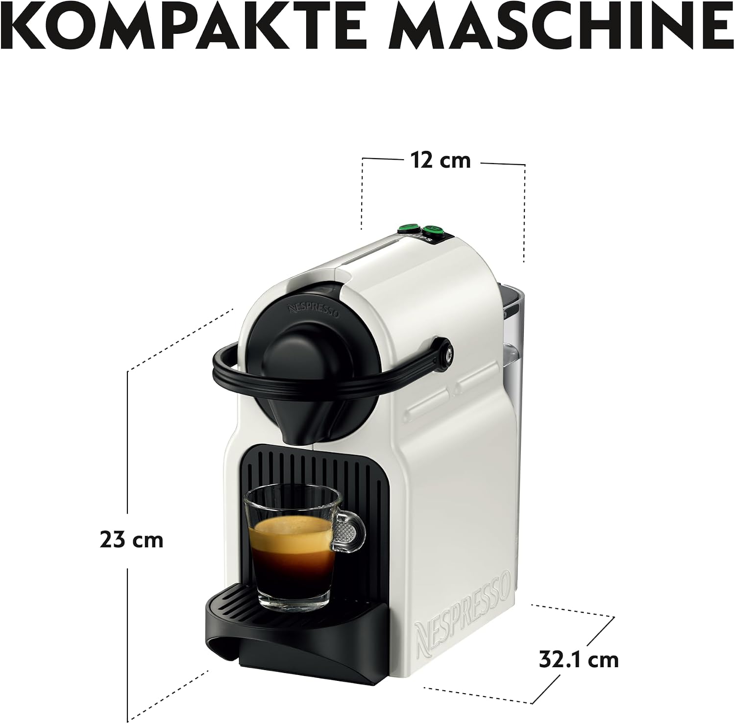 Nespresso Krups Inissia XN1001 Kapselmaschine|kurze Aufheizzeit |kompaktes Format|Kaffeemenge einstellbar|Direktwahltaste |automatischer Kapselauswurf|19 Bar,1260 W|0.7 L|34.2 x 19.1 x 32.7 cm,Weiß
