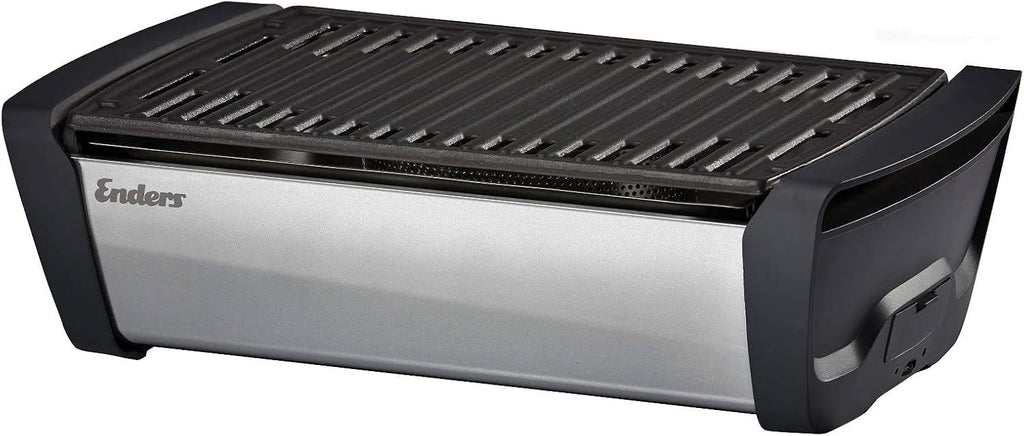 Enders® 1380 Aurora Mirror raucharmer Tischgrill, mit Guss-Rost, Holzkohlegrill, klein, Balkon, Picknick, Camping-Grill, rauchfreier Tischgrill, mit Belüftung, matt silver