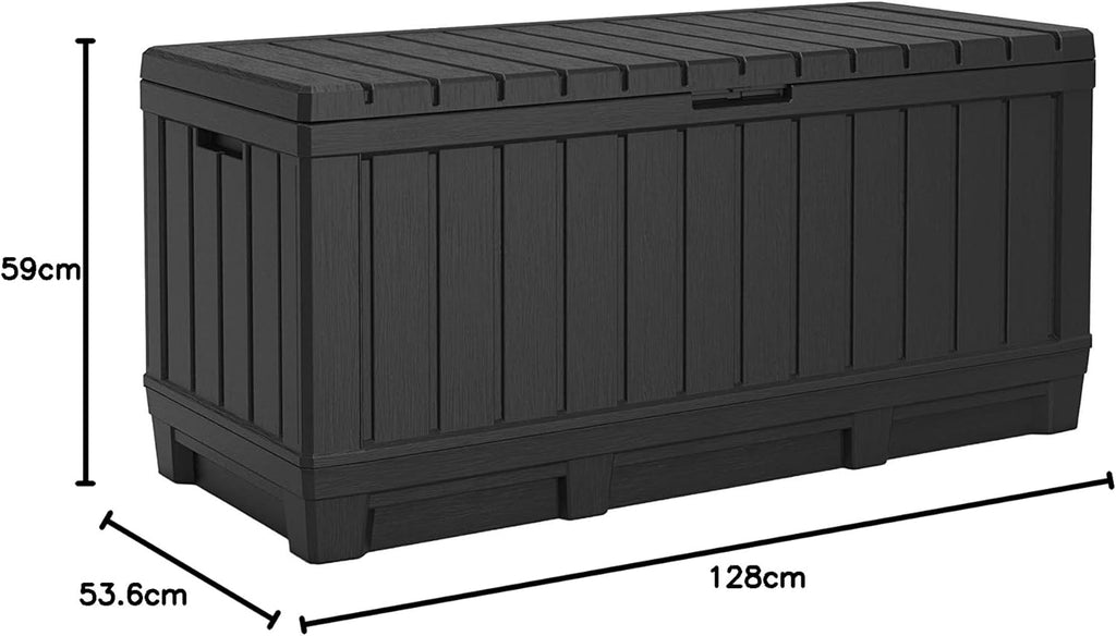 Koll Living Gartenbox Kentwood 350 Liter Stauraum anthrazit - kompakte Aufbewahrungsbox mit viel Platz für Sitzauflagen, Gartengeräte oder Kinderspielzeug - hält den Inhalt trocken & gut belüftet