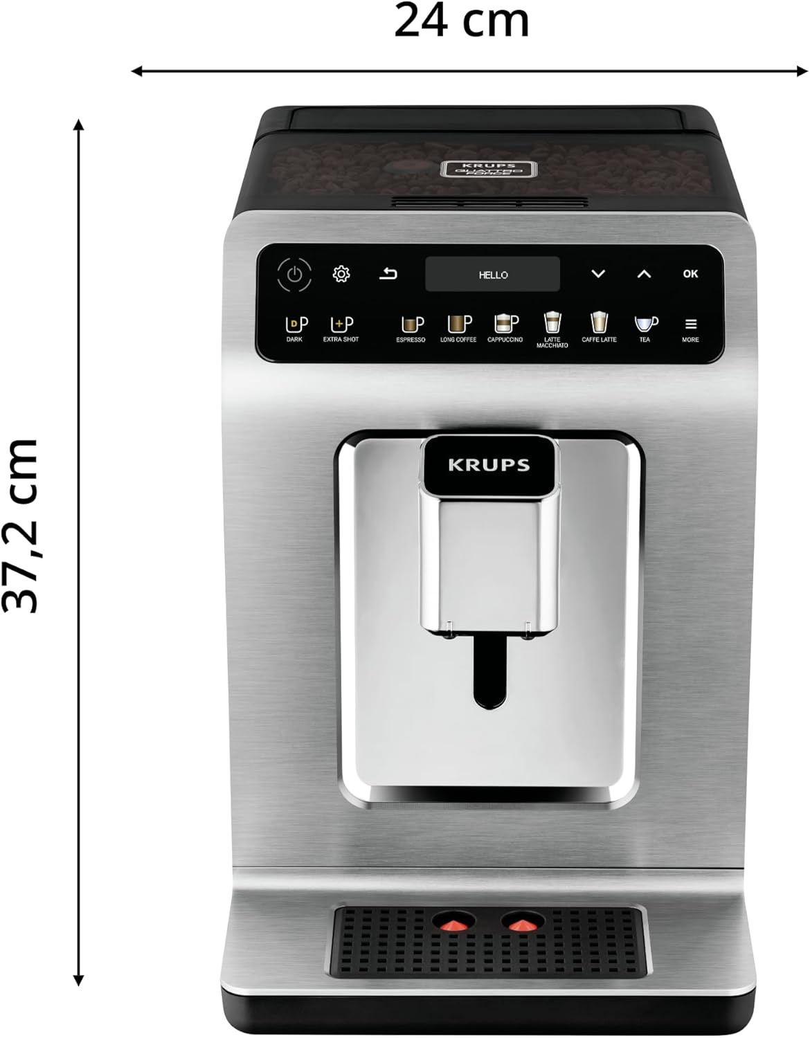 Krups Evidence Plus Kaffeevollautomat mit Milchschlauch, 19 Getränke, 2-Tassen-Funktion, Farbdisplay, Kaffeemaschine, TÜV-Siegel, Silber, EA894T10, Titanium-metallic