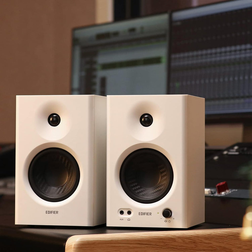 Edifier MR4 Compact 2.0 Studio Monitors (42 Watt) with Class-D Amplifier and Two Selectable Sound Modes, White