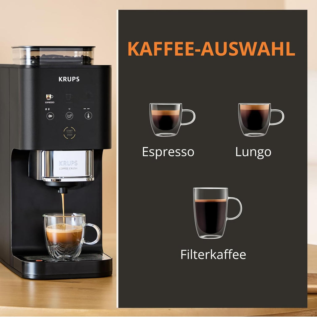 KRUPS Coffee Crush Extra Kaffeevollautomat, nur 15 cm breit, Schwarz