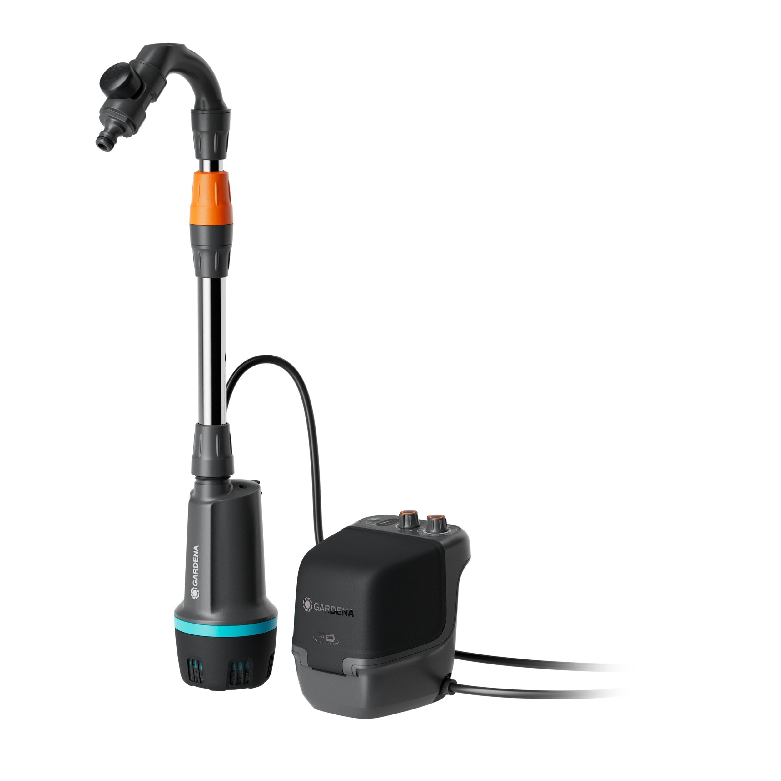 Gardena Akku-Regenfasspumpe 2600 Comfort 18V P4A Ready-To-Use Set: Bewässerungsintervalle, Leistungseinstellung, Passt zum Wasserbehälter, Konstanter Druck, Kabellos (14604-20)