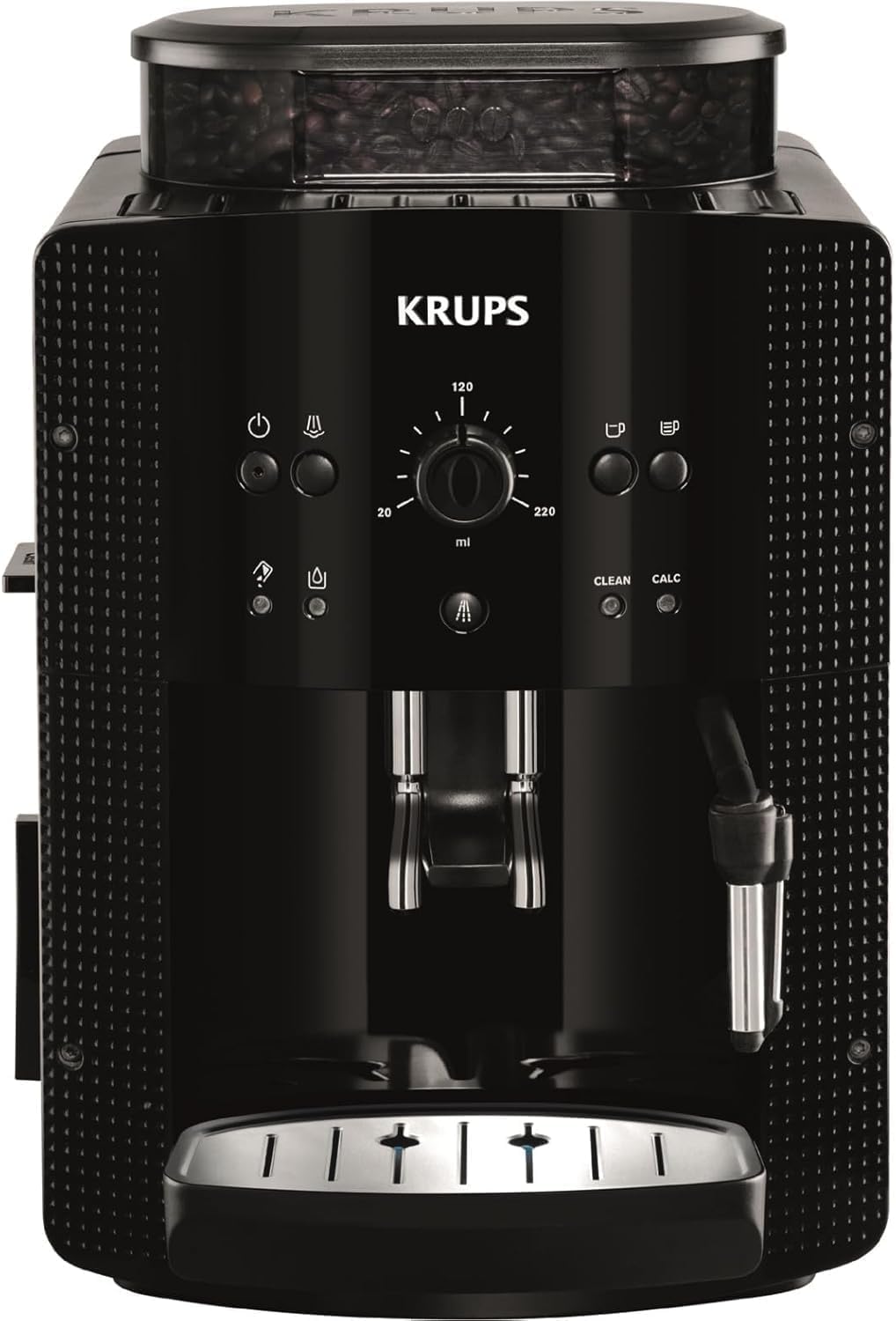 KRUPS Arabica Picto Kaffeevollautomat, kompaktes Design, einfache Bedienung, intuitiv einstellbarer Drehregler, Milchschaumdüse, 2-Tassen-Funktion, Kaffeemaschine, Weiß, EA810570
