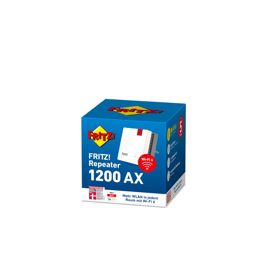 AVM FRITZ!Repeater 1200 AX Wi-Fi 6 Mesh Repeater, 3.000 MBit/s, 160 MHz, Gigabit-LAN, WPS