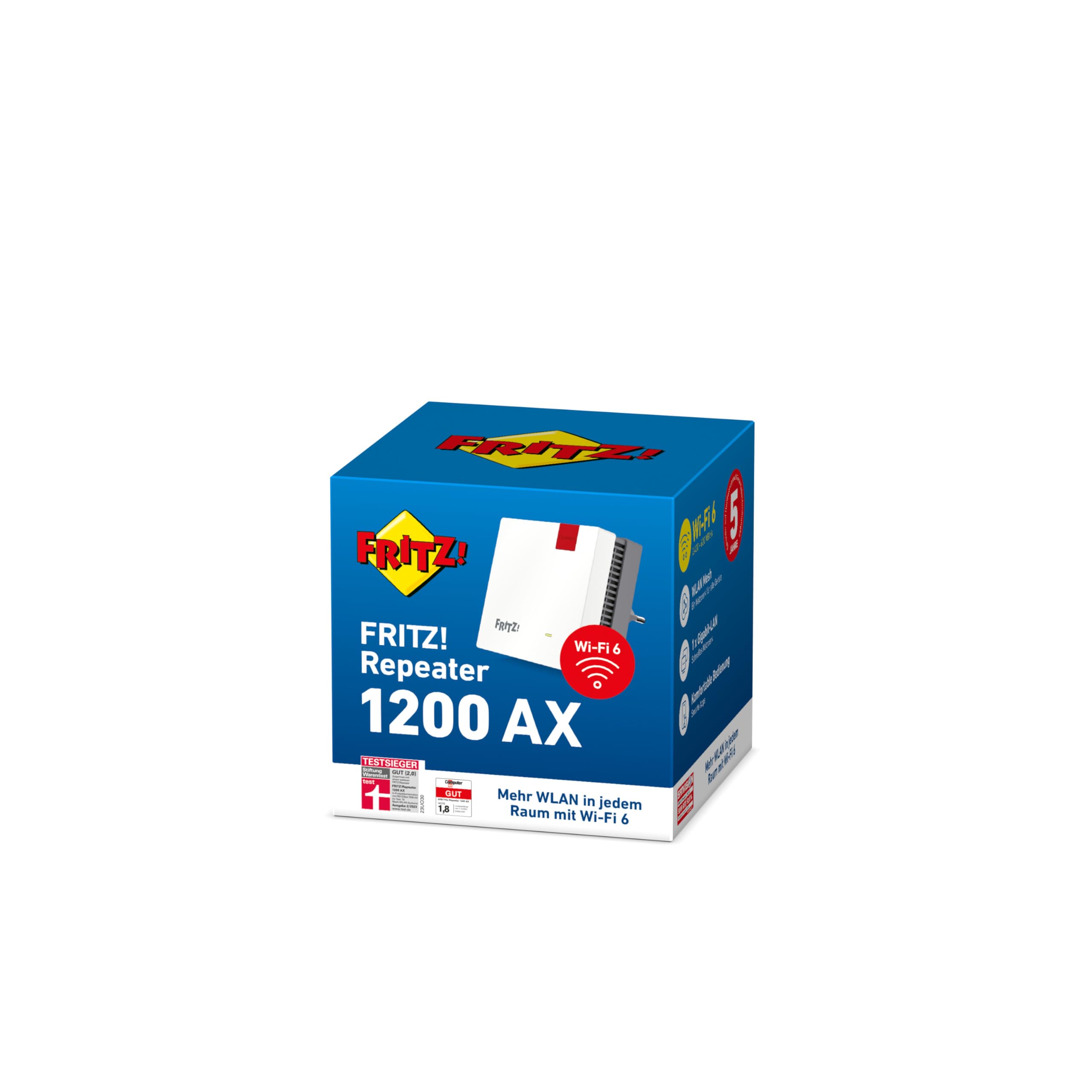 AVM FRITZ!Repeater 1200 AX Wi-Fi 6 Mesh Repeater, 3.000 MBit/s, 160 MHz, Gigabit-LAN, WPS