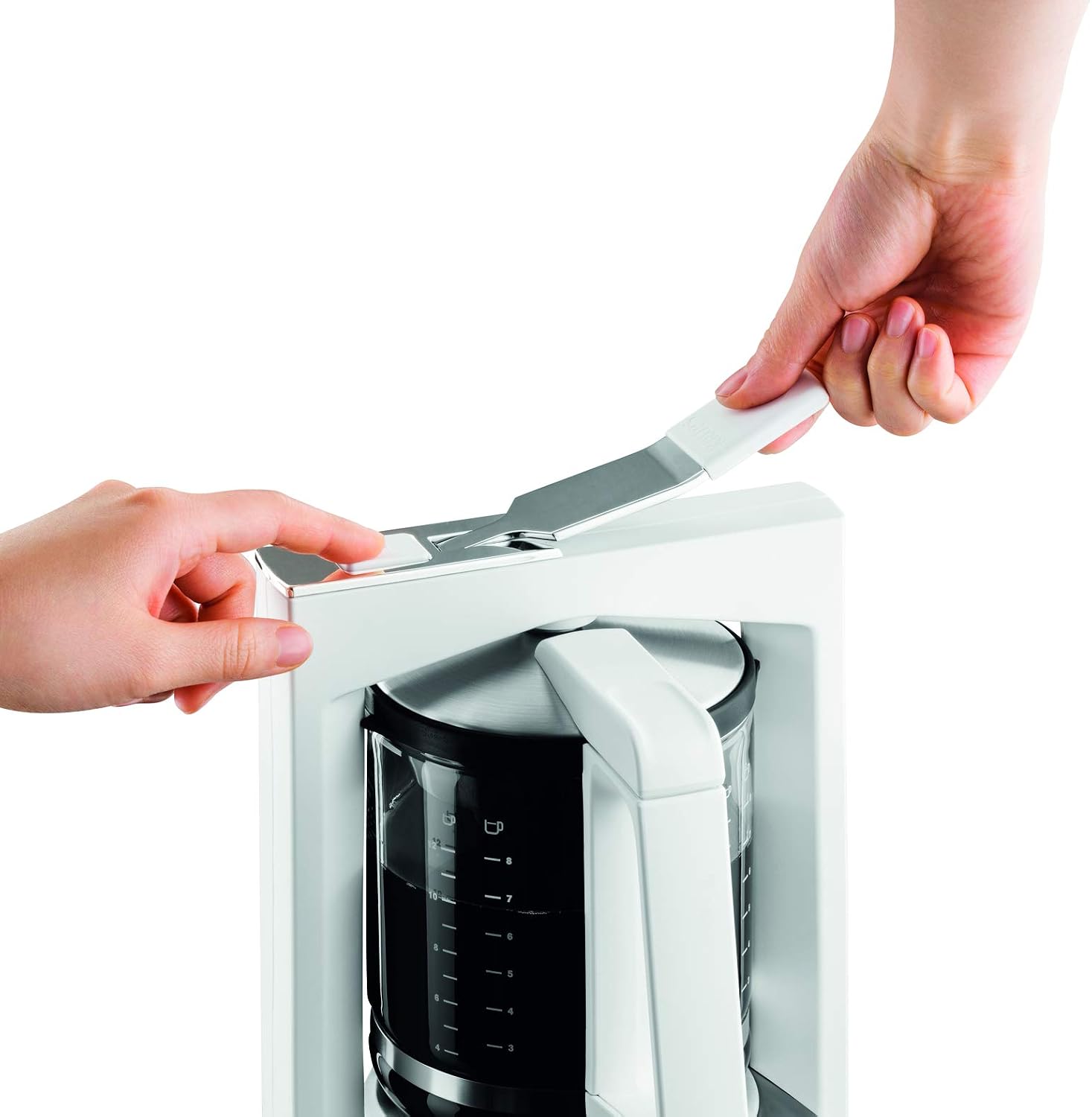 Krups Filterkaffeemaschine T8, 850 Watt, Kaffeemaschine mit automatische Abschaltung, 8-12 Tassen, 1l Wasserbehälter, beleuchteter Ein- Ausschalter, weiß, KM4682