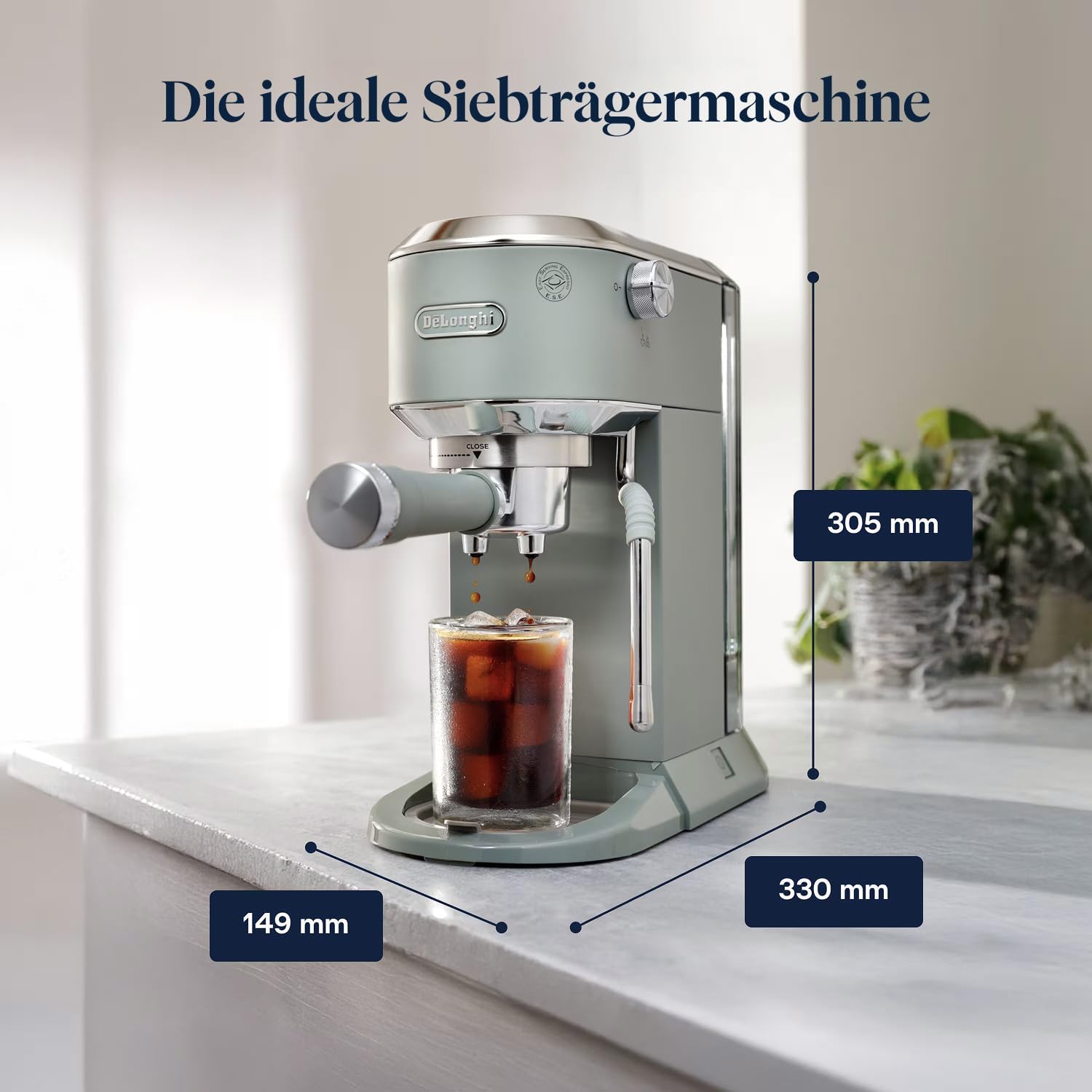 De'Longhi Dedica Duo - Manuelle Espressomaschine mit Cold Brew Grün