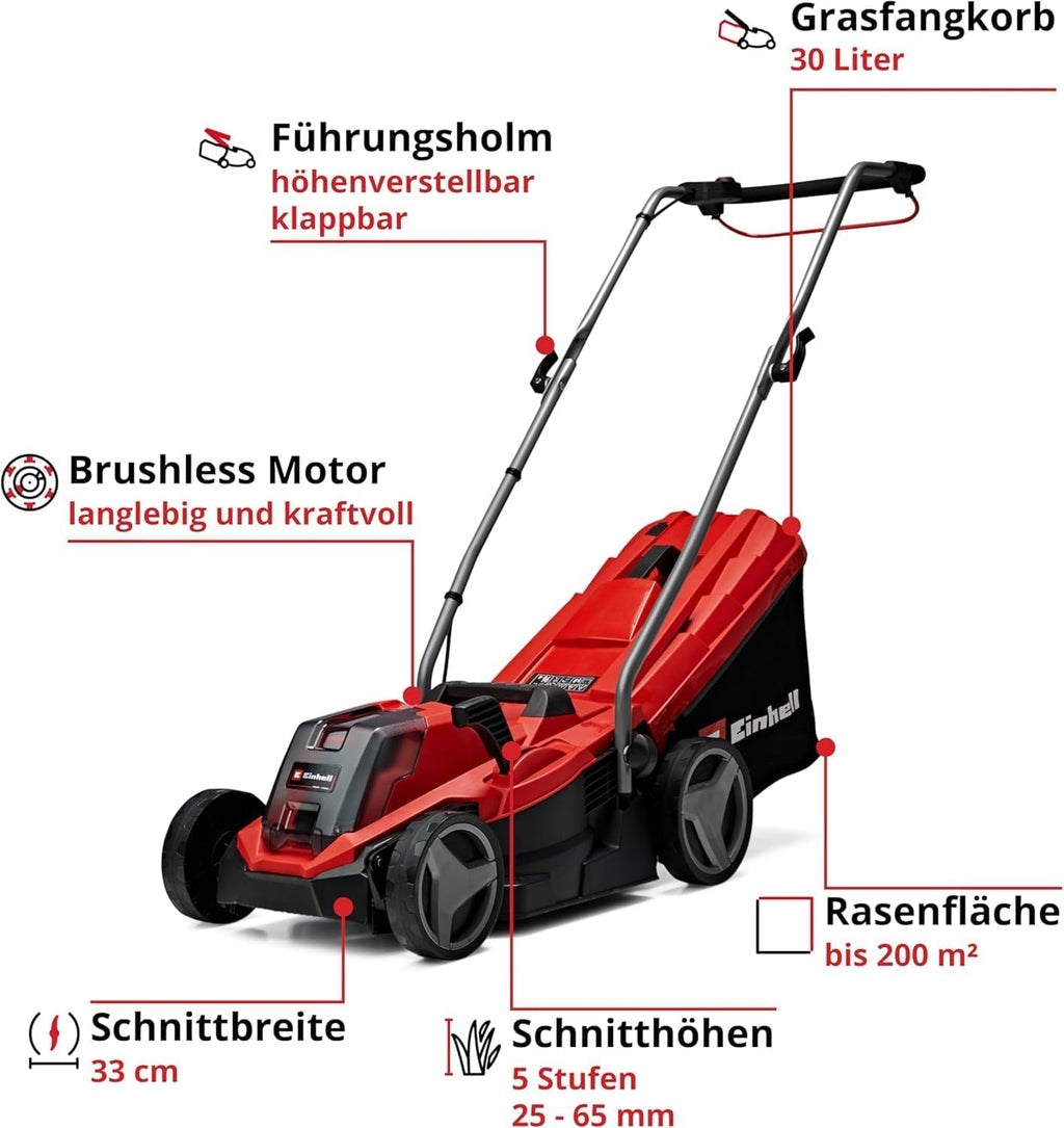 Einhell GE-CM 18/33 Li Akku-Rasenmäher 33 cm – 18V Power X-Change, Brushless Motor, 4,0 Ah Akku