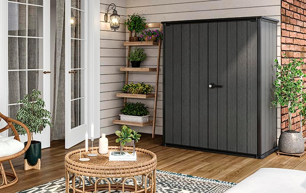 Keter Cortina Alto Aufbewahrungsbox, Geräteschuppen, 1400l Fassungsvermögen, Außenmaße 140x73,6x170,4cm, Evotech Material, Wasserdicht
